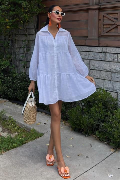 Gömlek Yaka Pileli Elbise 2898