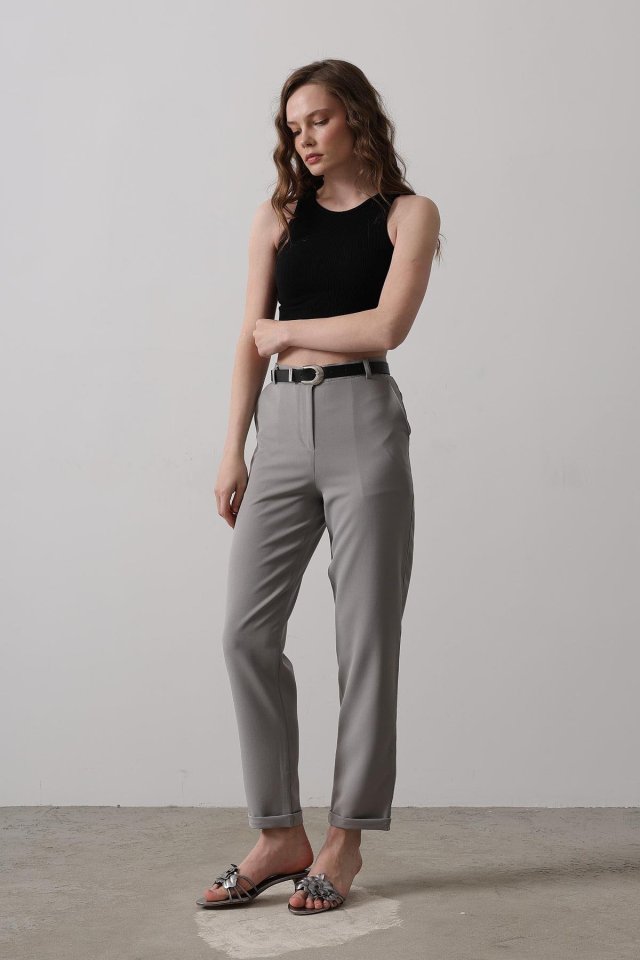 Kemerli Havuç Pantolon - Gri