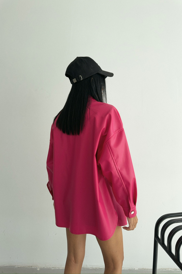 DÜĞMELİ DERİ GÖMLEK BOYFRİEND - Fuşya