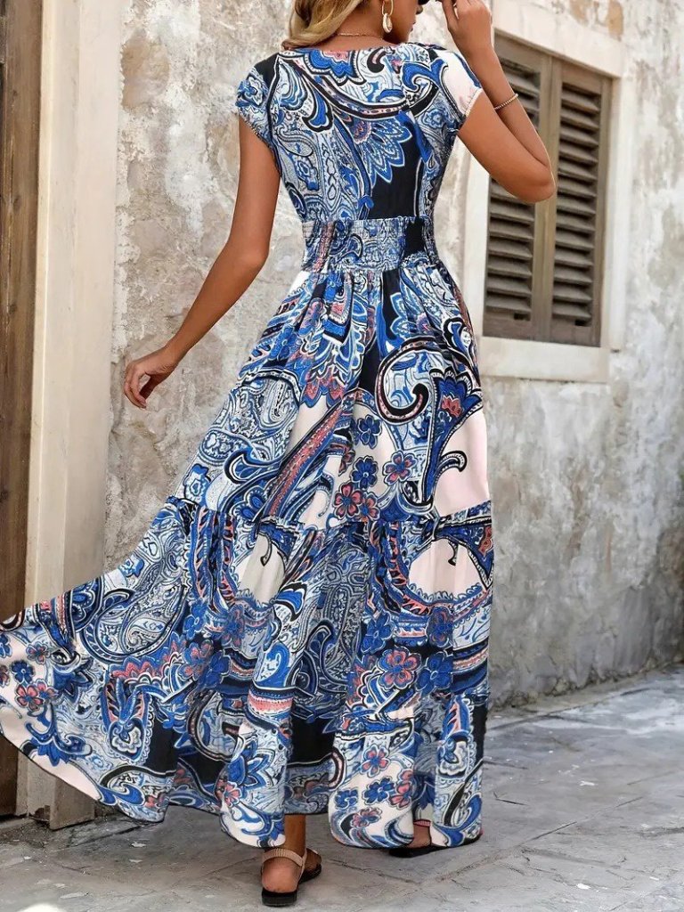 Kadın Kısa Yarasa Kanat Kollu V Yakalı Beli Büzgülü Süprem Elbise