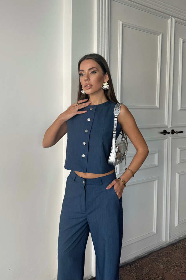 TENCEL KOLSUZ GÖMLEK - PANTOLON TAKIM - İndigo