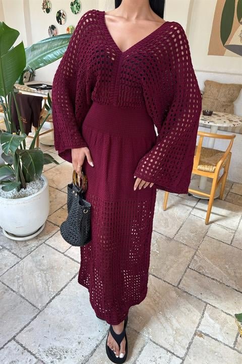 Yarasa Kollu Ajurlu Triko Elbise 2836