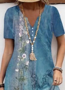 Kadın Kısa Kollu V Yakalı Desenli Süprem Elbise