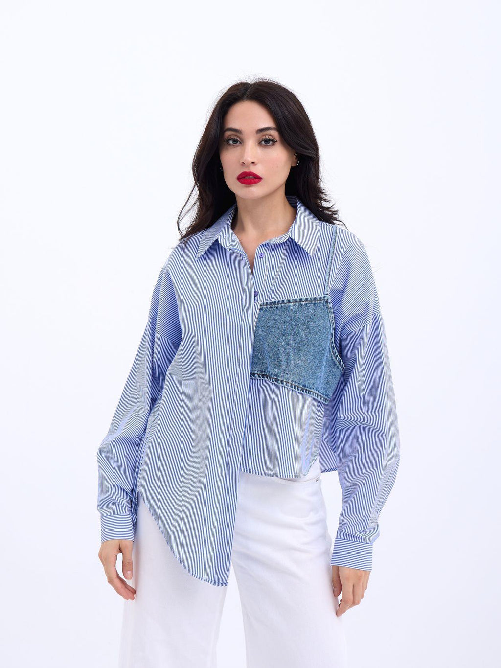 5419 GÖMLEK-MAVİ BEYAZ ÇİZGİLİ