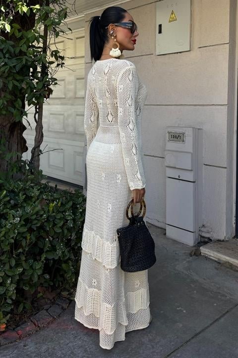 Düğme Detaylı Ve Kat Etekli Etnik Elbise 2859