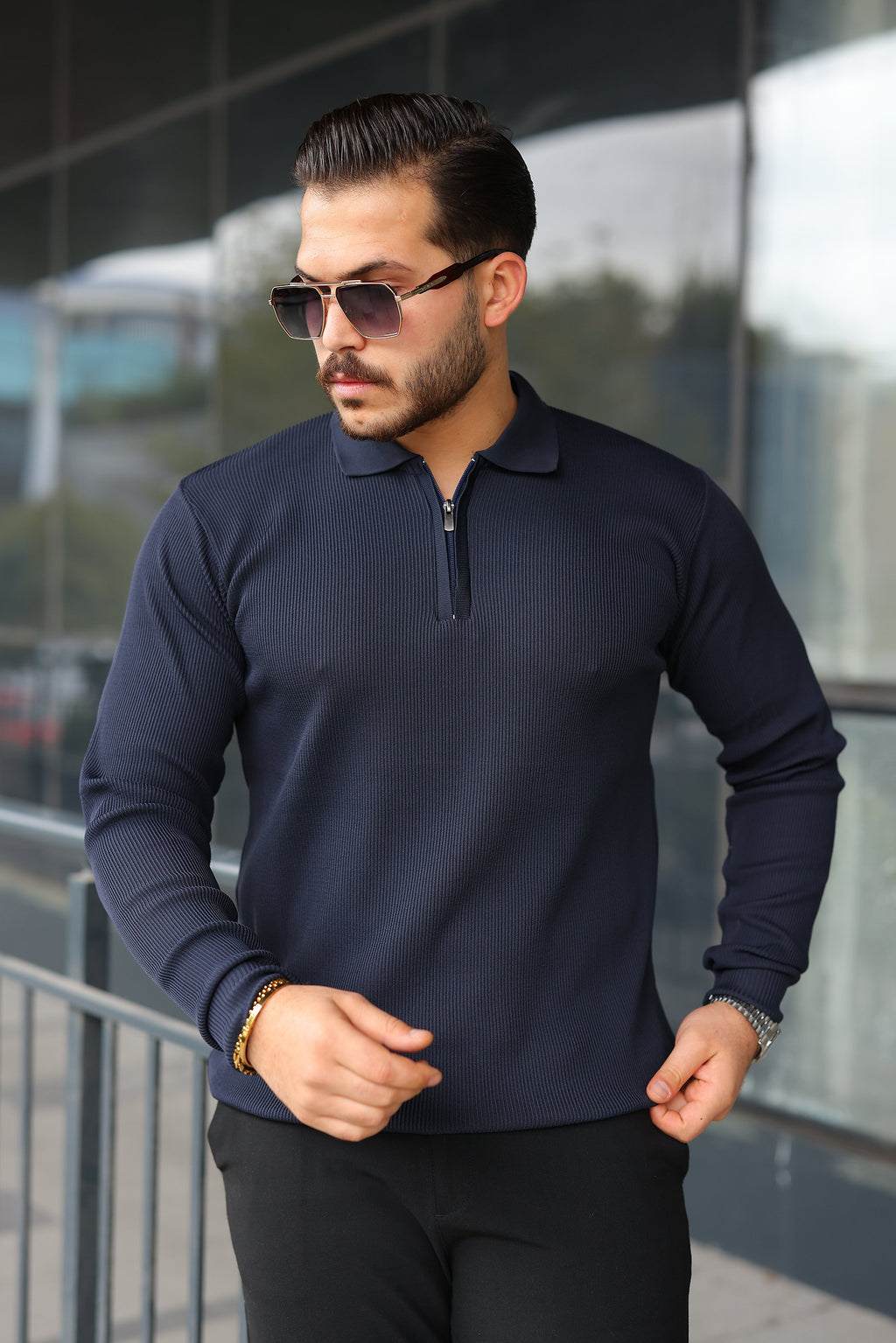 Erkek Selanik örme Yakalı Uzun Kollu Triko