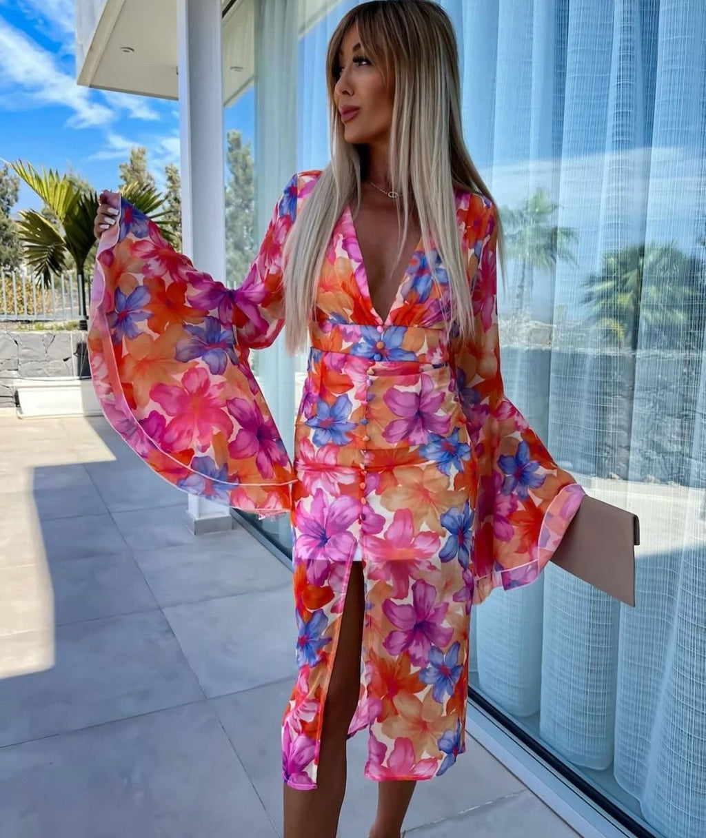 Kadın Göğüs Dekolteli Kolları Volan Detay Astarlı Tül Elbise