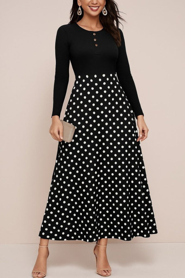 Kadın Uzun Kollu önü Düğmeli Viskon Bluz Eteği örme Maxi Krep Elbise