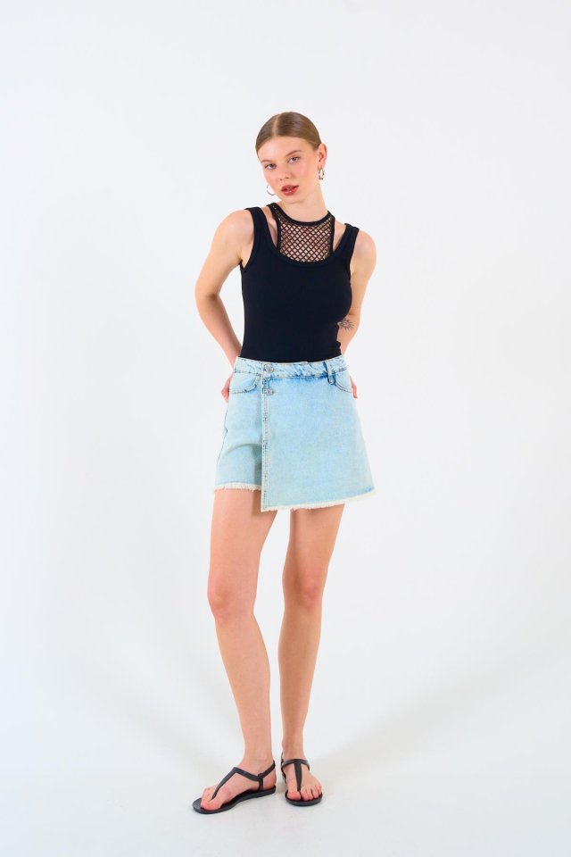 İçi Dantelli Kaşkorse Atlet - SİYAH