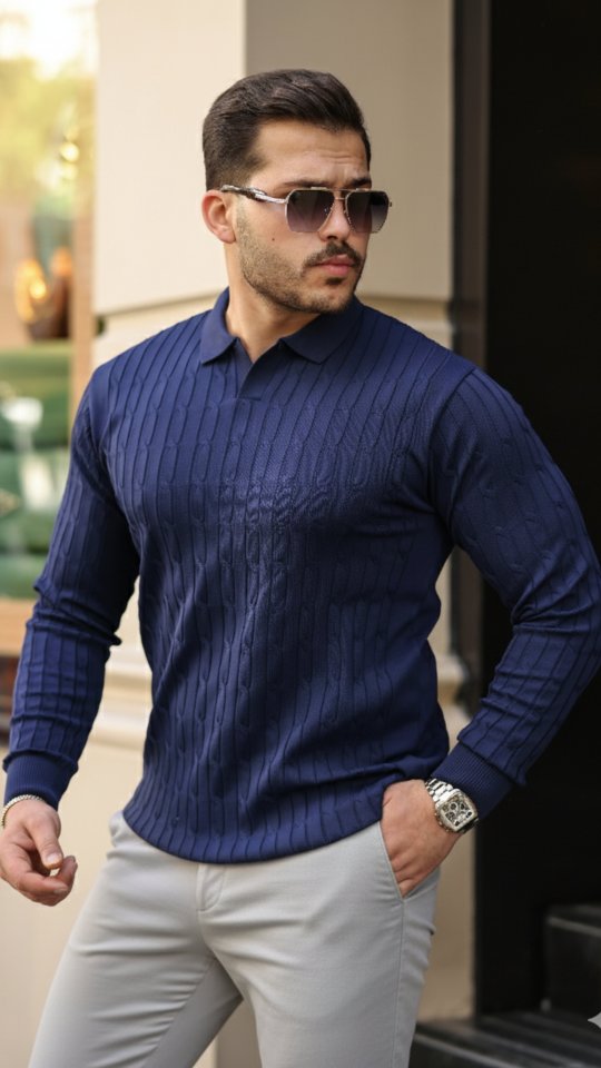 Erkek Saç örgü Desenli Uzun Kollu Triko