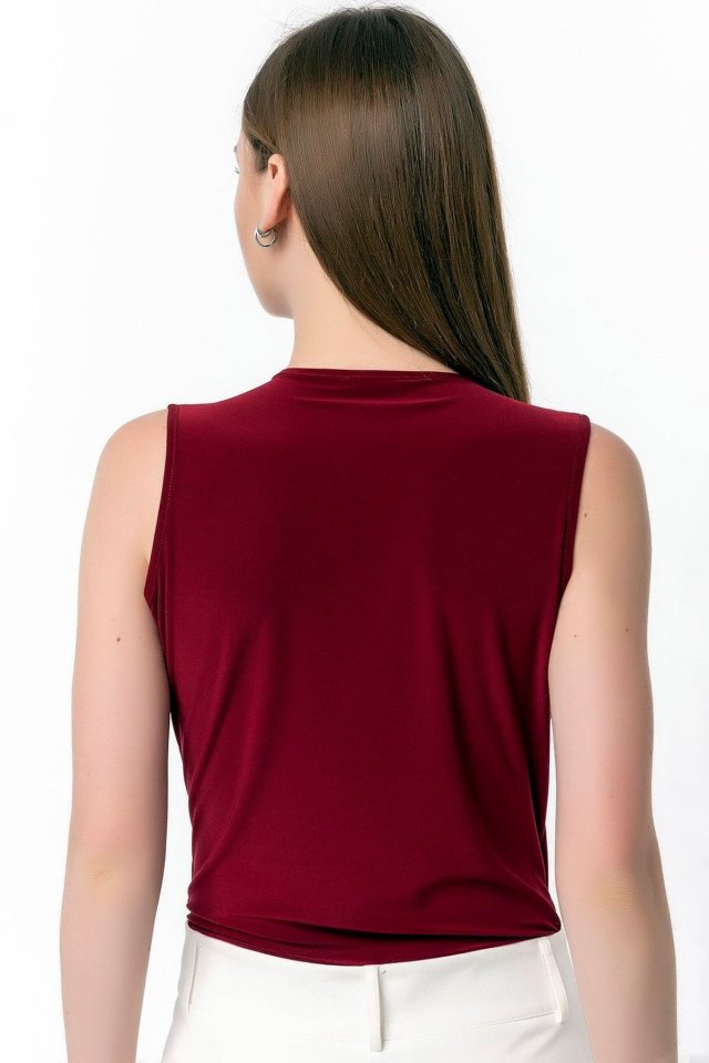 Kadın Sendy Kumaş Kruvaze Yaka Vatkalı Bluz