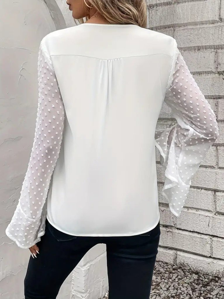 Kadın Uzun Kollu V Yakalı Kolları Ispanyol Detayı Sandy Bluz