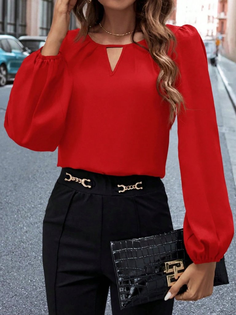 Kadın Uzun Kollu Damla Detaylı Ithal Krep Bluz