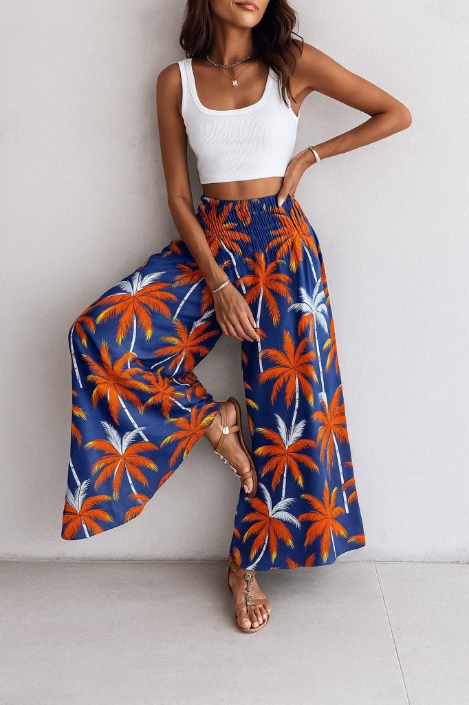 Kadın Yüksek Bel Lastikli Desenli Süprem Pantolon