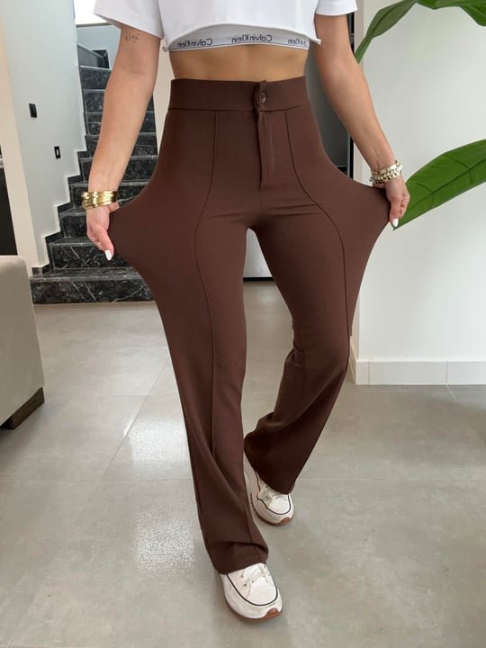 Kadın Yüksek Bel Full Likralı Krep Kumaş Pantolon