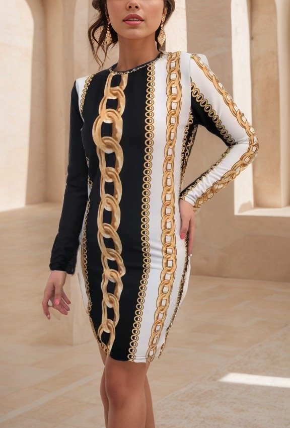 Kadın Uzun Kollu Bisiklet Yaka Scuba Midi Boy Elbise