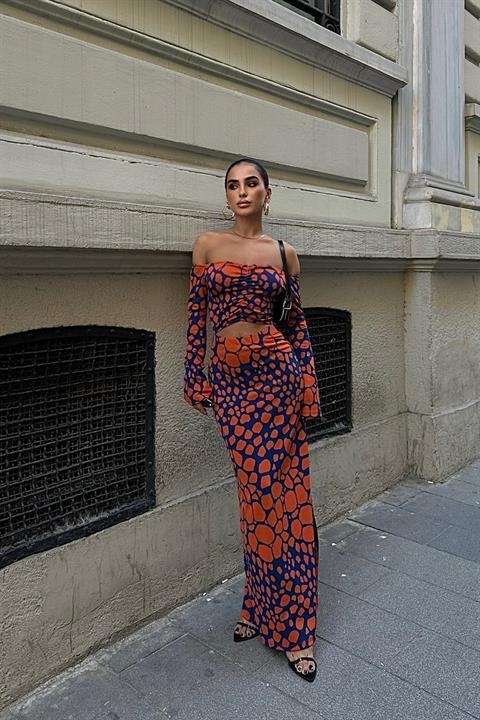 Pansy Cut Out Animal Desen Elbise 2678-8