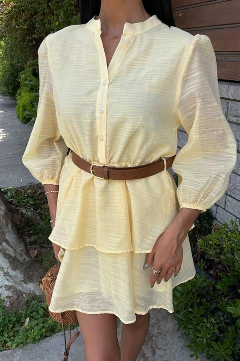 Deri Kemerli Fırfırlı Elbise 2901