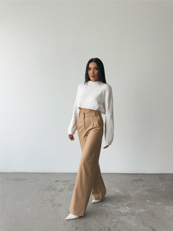 DERİ PALAZZO PANTOLON BORU PAÇA - Bej