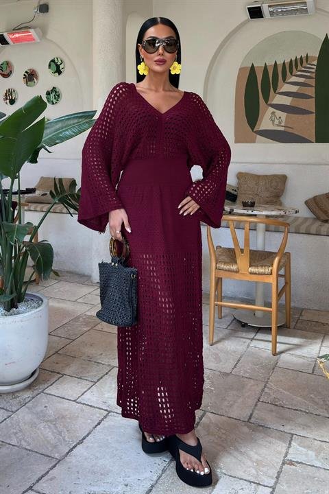 Yarasa Kollu Ajurlu Triko Elbise 2836