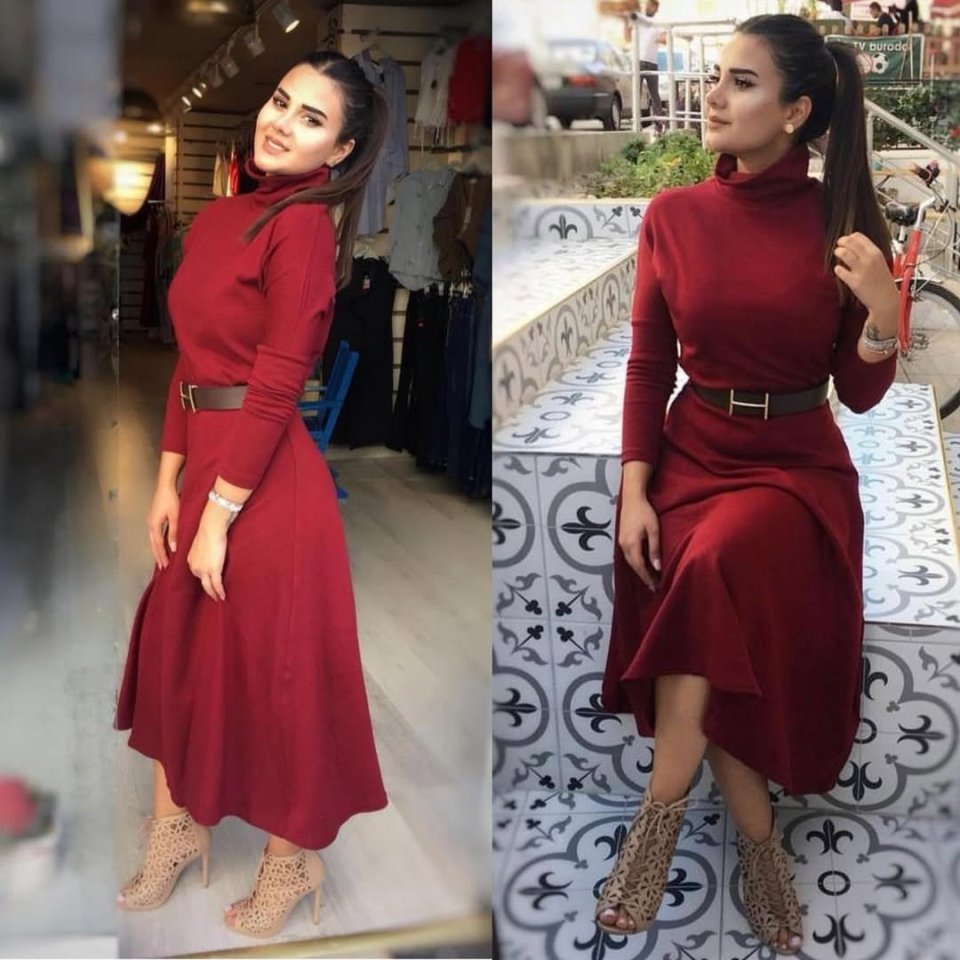 Kadın Uzun Kollu Balıkçı Yaka Uzun Akrilik Elbise