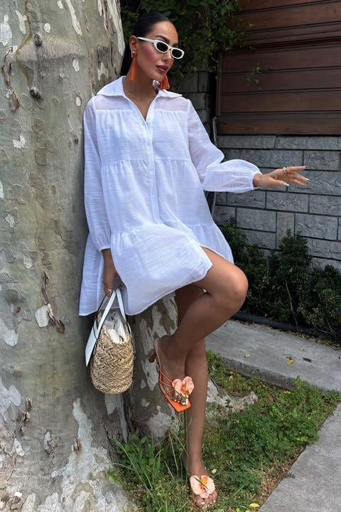 Gömlek Yaka Pileli Elbise 2898