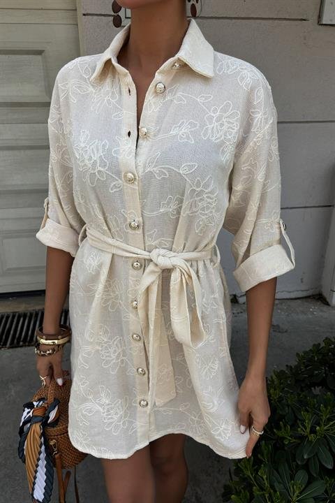 Süzene Nakışlı Ve Gold Düğmeli Elbise 2742