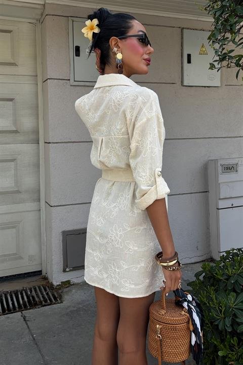 Süzene Nakışlı Ve Gold Düğmeli Elbise 2742