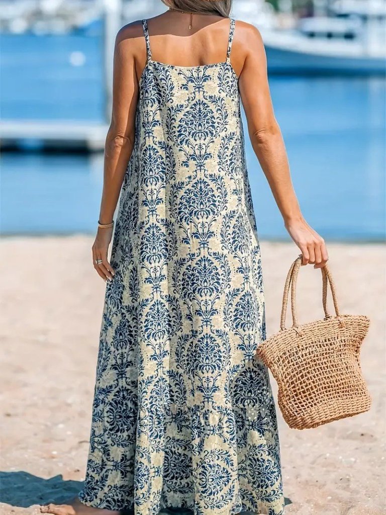 Kadın Ip Askılı Desenli Fırfırlı Süprem Elbise