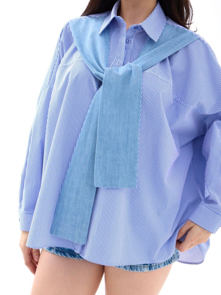 7074 GÖMLEK-MAVİ BEYAZ ÇİZGİLİ