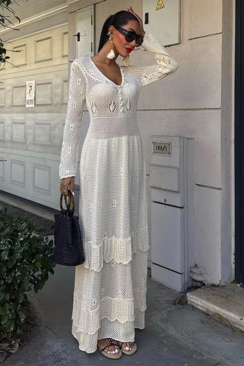 Düğme Detaylı Ve Kat Etekli Etnik Elbise 2859