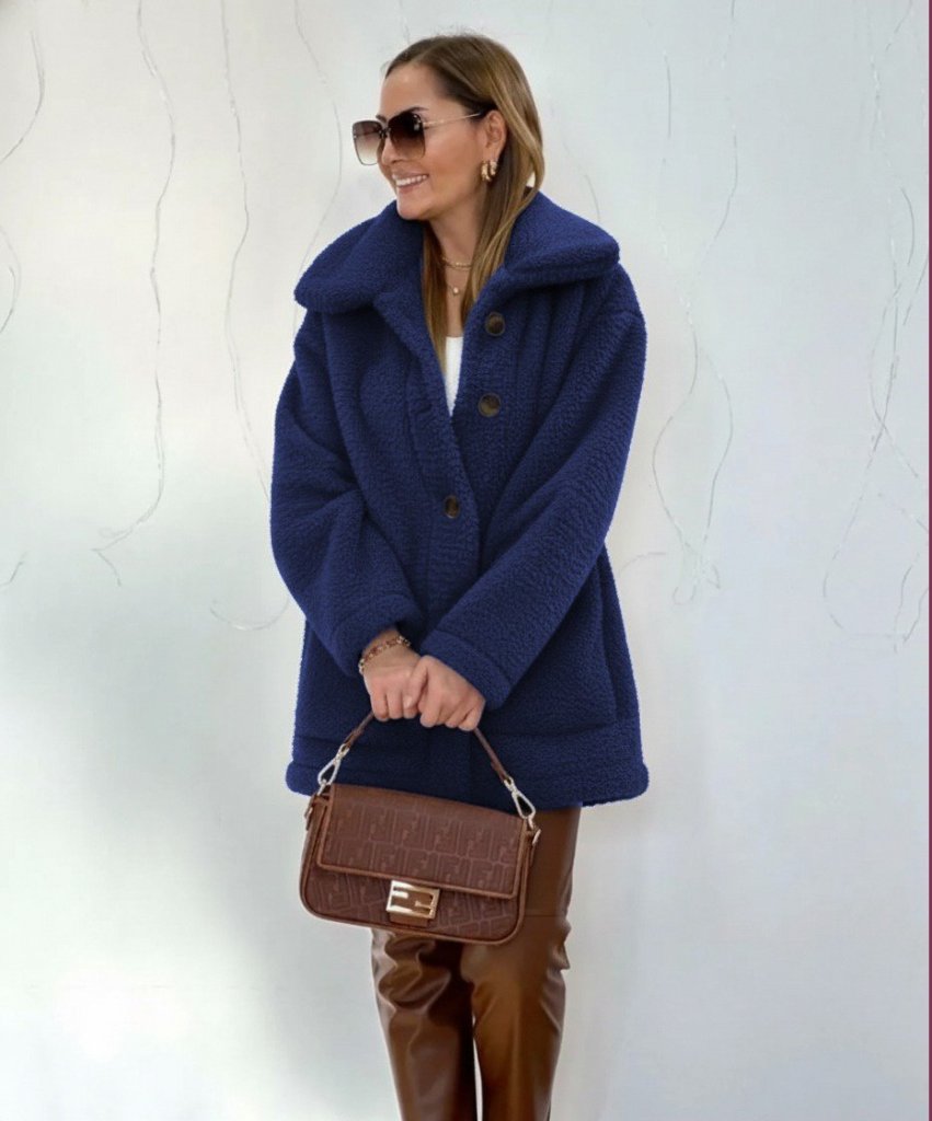 Kadın Uzun Kollu Yakalı önden Düğmeli Welsoft Kaban