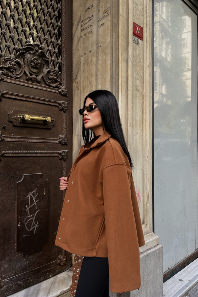 KAŞE GÖMLEK CEKET YANDAN CEP DETAYLI - Kahverengi