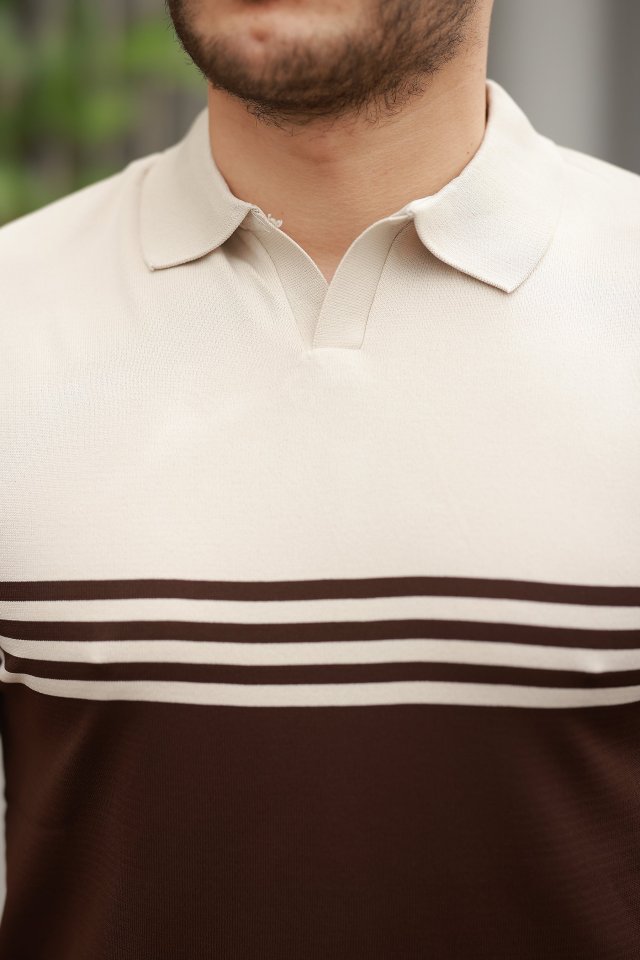 Erkek Yakalı Parça Renk Kısa Kollu T-shirt