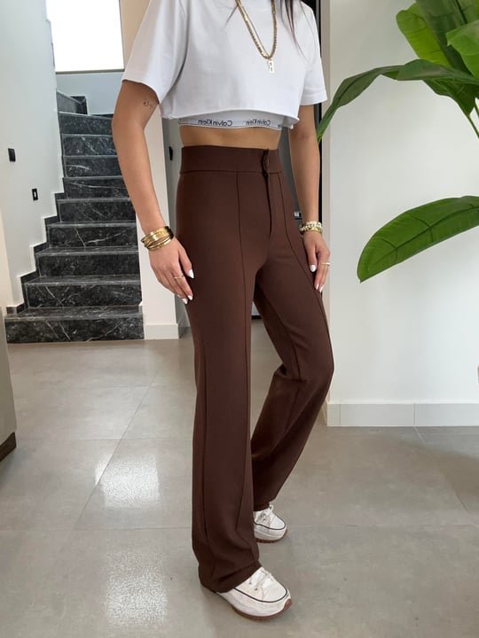 Kadın Yüksek Bel Full Likralı Krep Kumaş Pantolon