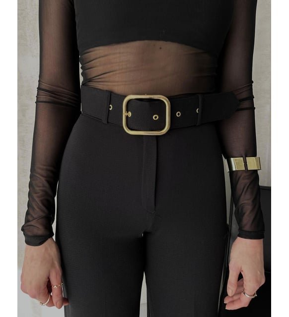 Kadın Yüksek Bel Krep Kumaş Full Likralı Ispanyol Paça Kemer Dahil Pantolon