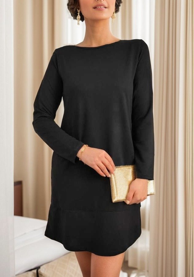 Kadın Uzun Kollu Bisiklet Yaka Cep Detay Etek Ucu Volanlı Iki Iplik Elbise