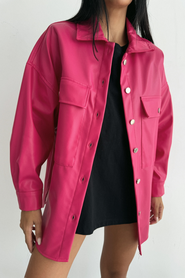 DÜĞMELİ DERİ GÖMLEK BOYFRİEND - Fuşya