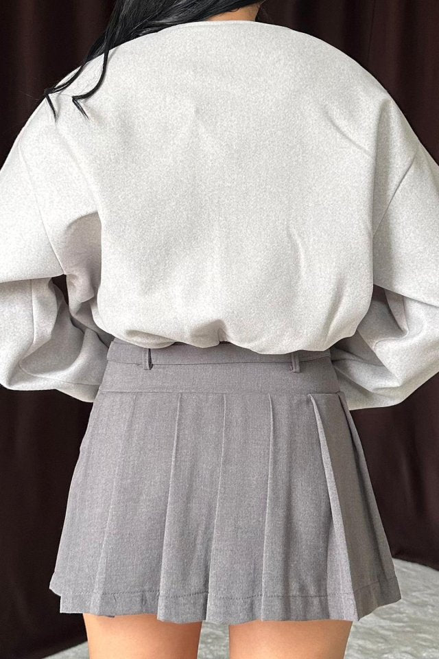 Gri Kısa Önü Fermuarlı Bomber Ceket