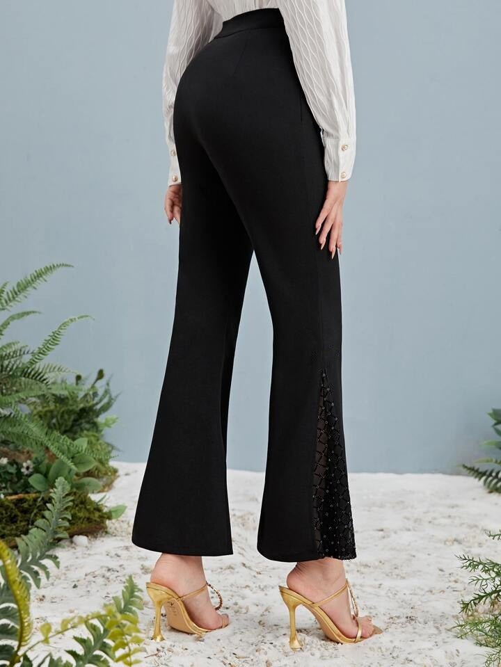 Kadın Yüksek Bel Yanları Tül Detaylı Dalgıç Tayt Pantolon