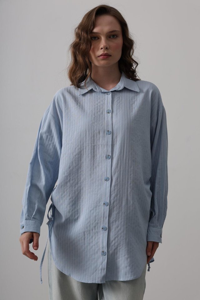 Yan Büzmeli Tunik Gömlek - Bebe Mavisi