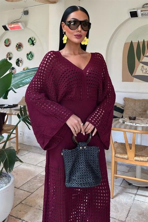 Yarasa Kollu Ajurlu Triko Elbise 2836