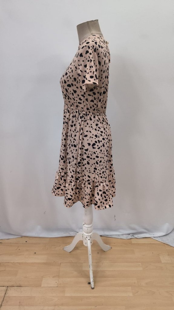 Kadın Kısa Kollu Bisiklet Yaka Desenli Süprem Elbise