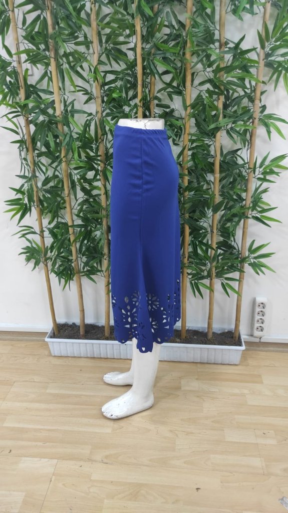 Kadın Yüksek Bel Lazer Kesim Detaylı Midi Ithal Krep Etek