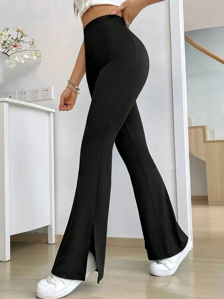 Kadın Yüksek Bel Paçaya Doğru Genişleyen Yandan Yırtmaçlı Dalgıç Pantolon