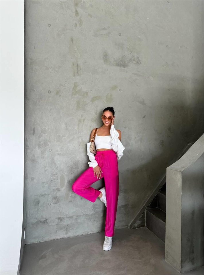 BEL LASTİK DETAYLI MODAL KUMAŞ PANTOLON - Fuşya