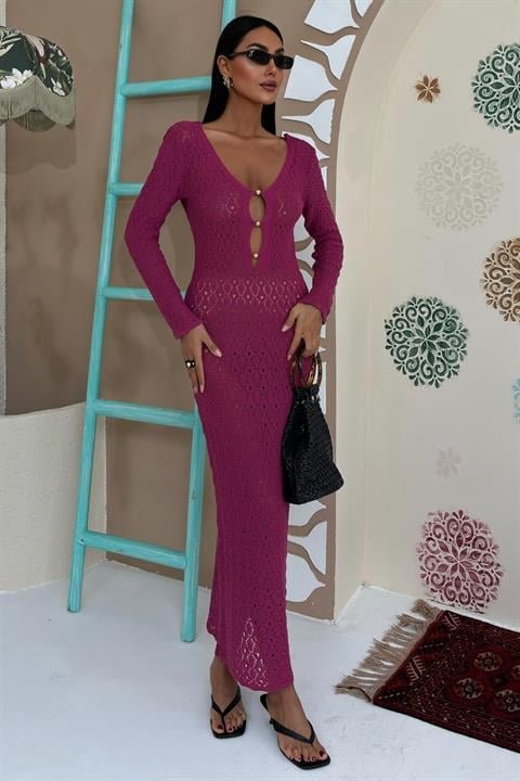 Göğüs Aksesuar Ve Pencereli Triko Elbise 2852