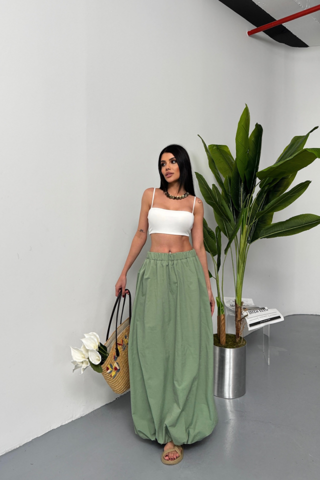 BEL LASTİKLİ BALON ETEK ŞANEL BOY SOFT KUMAŞ - Haki