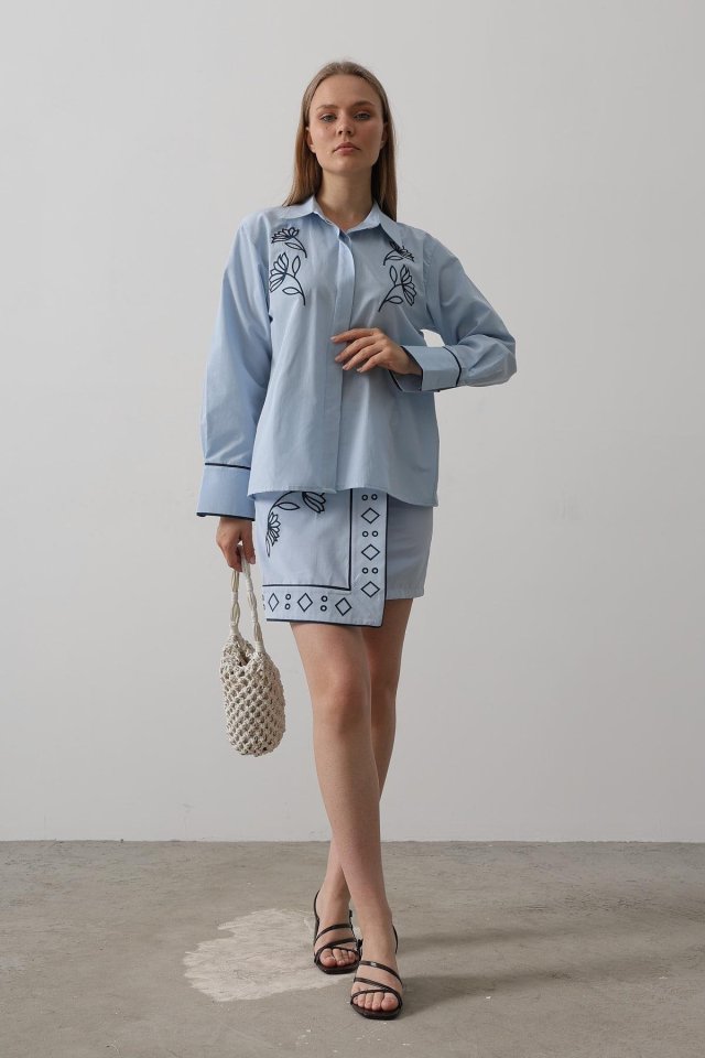 Nakış Detaylı Etekli Takım - Bebe Mavisi