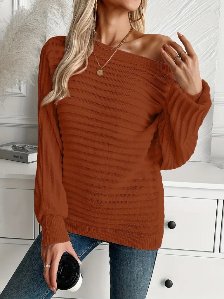 Kadın Uzun Kollu Tek Omuzu Açık Triko Bluz